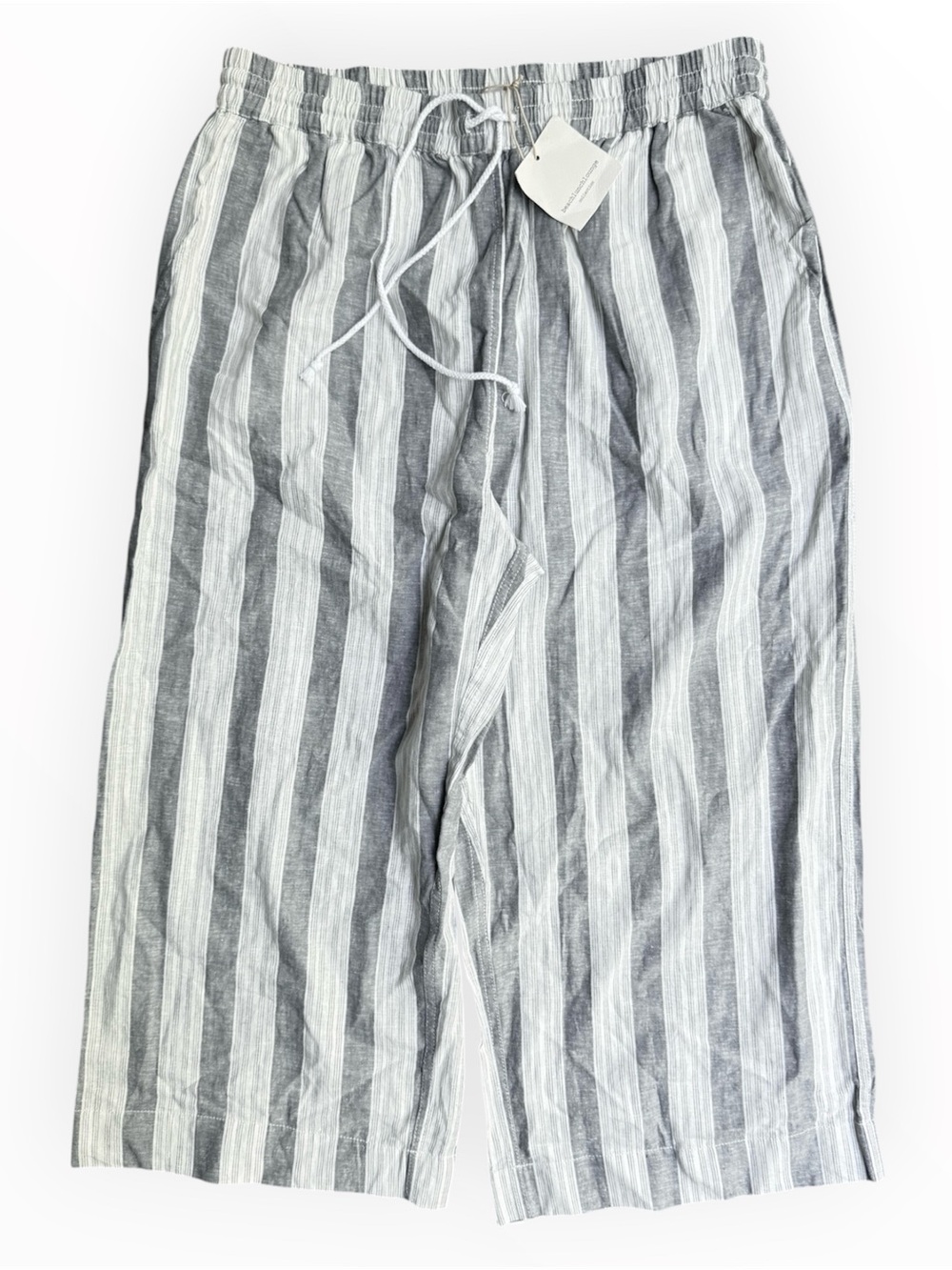 NWT beachlunchlounge Linen Cotton Capri Pants Womens Large Stripe Nautical Beach